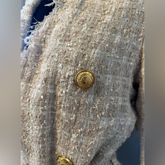 BALMAIN Tweed Fringe Trim Long Maxi Sweater Jacket 40 6 8 - Picture 3 of 11